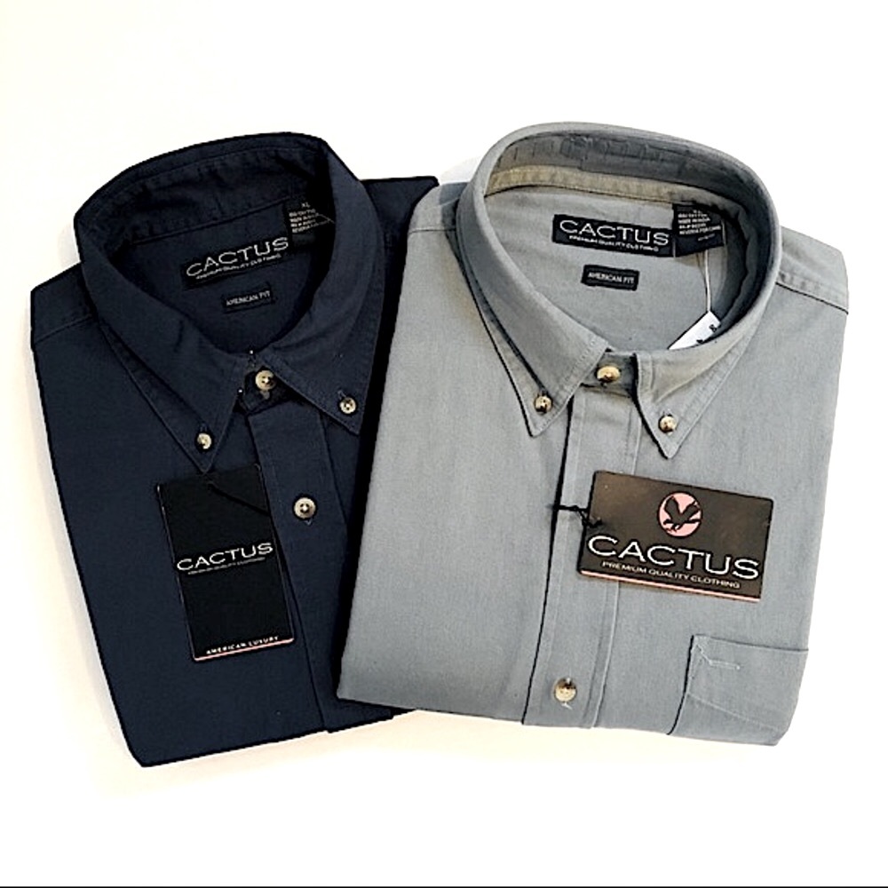 {2} CACTUS Premium Cotton Button Down shirts XL NWT Grey Navy Blue